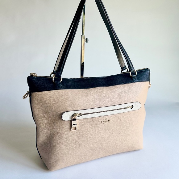 Coach Cream White Black Genuine Leather Tote - Picture 4 of 12